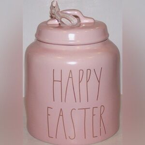 Rae Dunn Pink "Happy Easter" Ceramic Jar with Lid